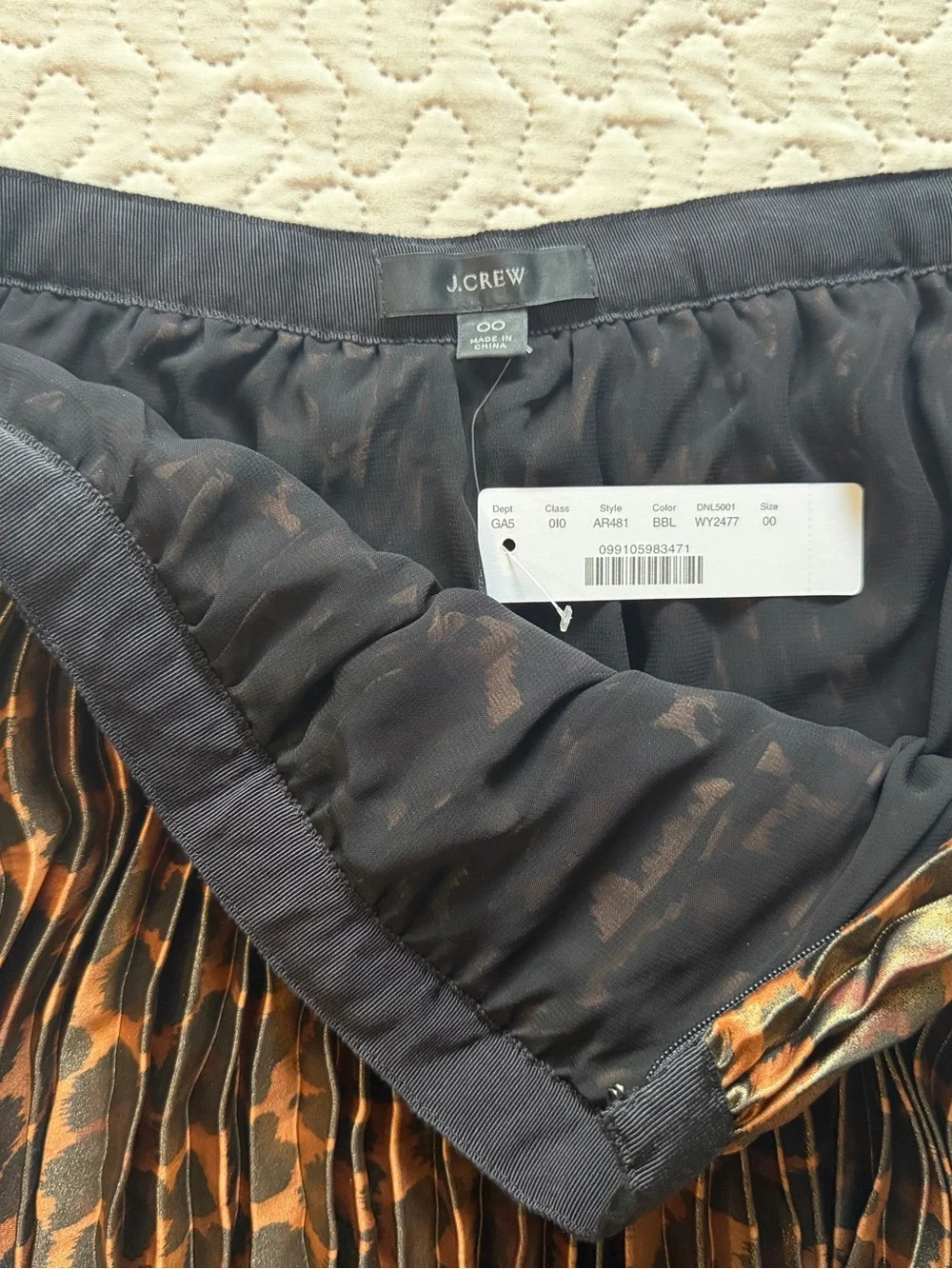 J. Crew NWT Metallic Pleated Leopard Print Midi Skirt - Brown Size 00